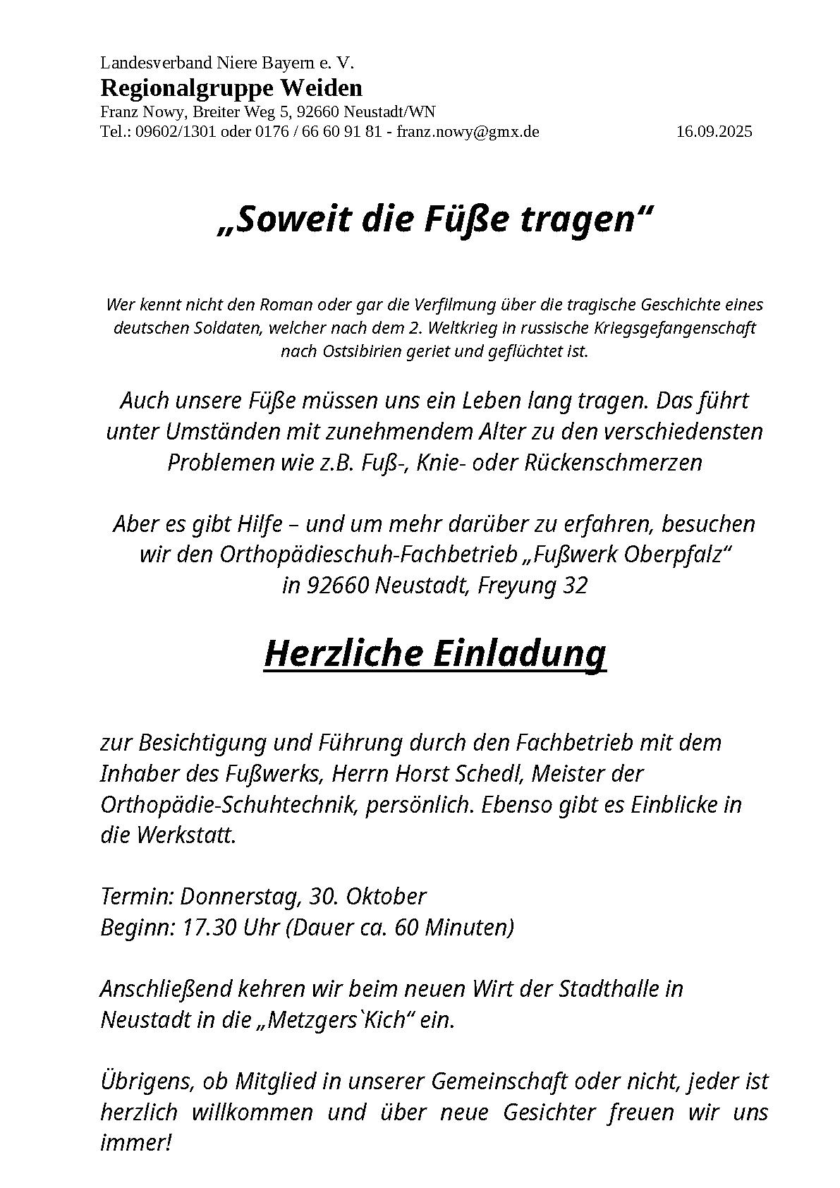 Einladungen RG Weiden